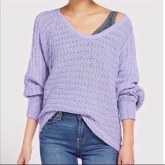 Free People Sweaters - Free People We the Free Open Knit Boxy Slouchy sweater Size S lilac purple
